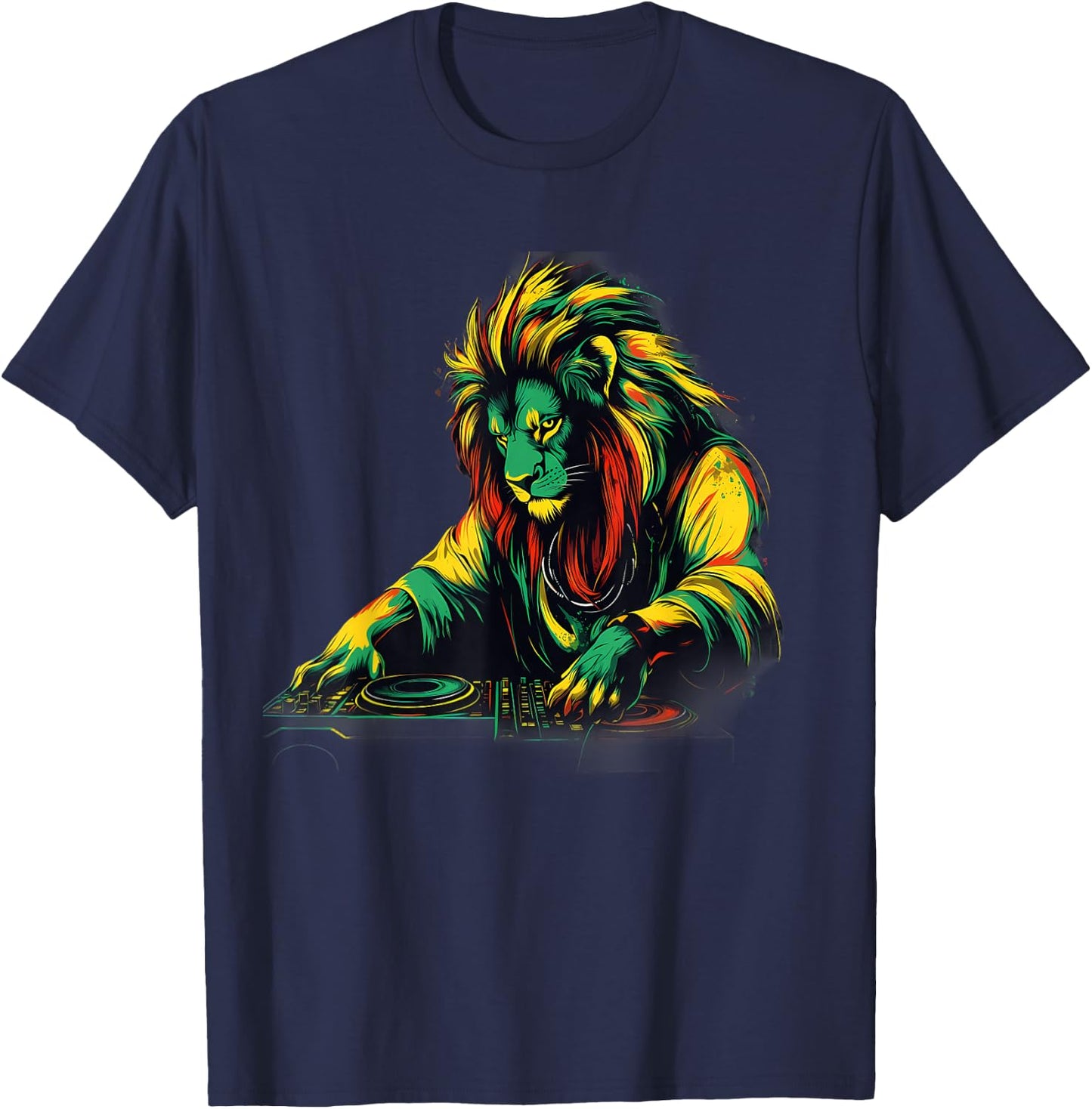 Rasta Reggae Music Headphones Rastafari Lion Of Judah T-Shirt - T-Shirt | Navy