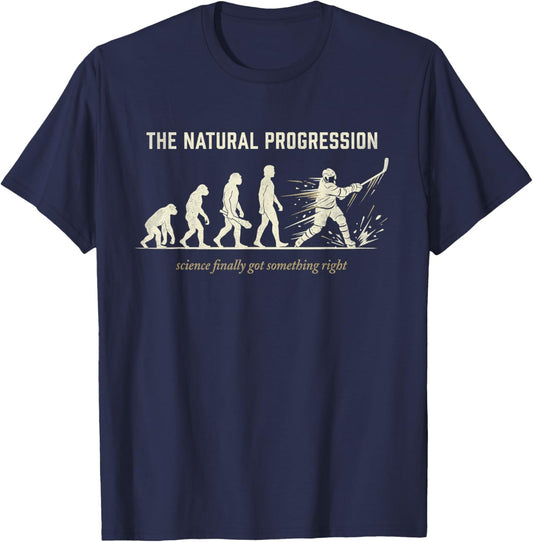 Funny Ice Hockey Evolution Natural Progression T-Shirt - T-Shirt | Navy