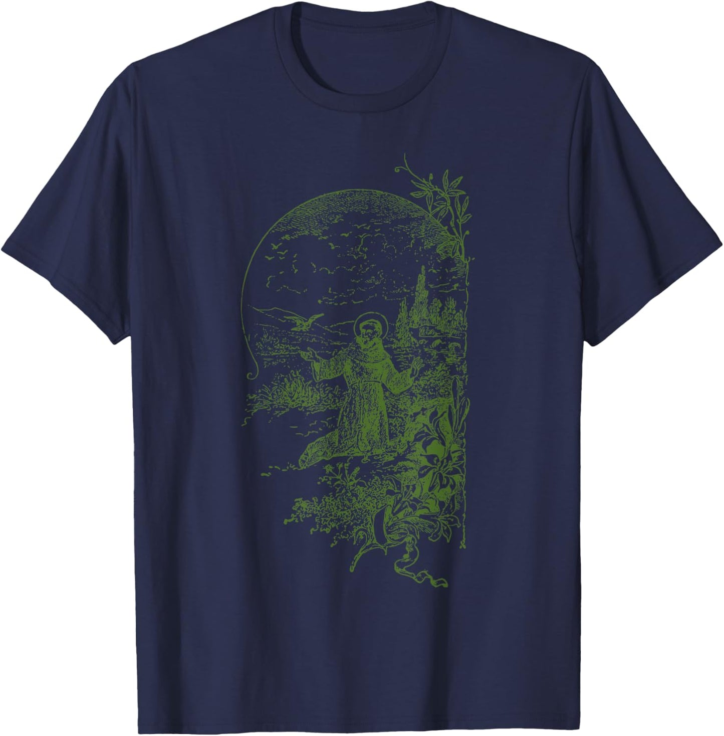 St Francis of Assisi Vintage Saints Catholic Ecology Animals T-Shirt - T-Shirt | Navy