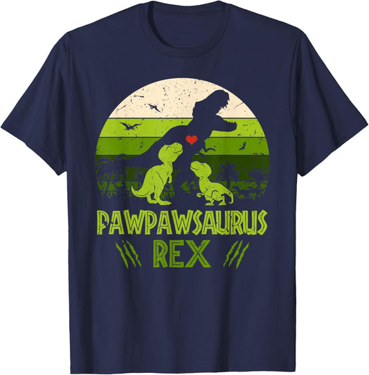 Pawpawsaurus Rex 2 Kids Sunset For Fathers Day Gift T-Shirt - T-Shirt | Navy