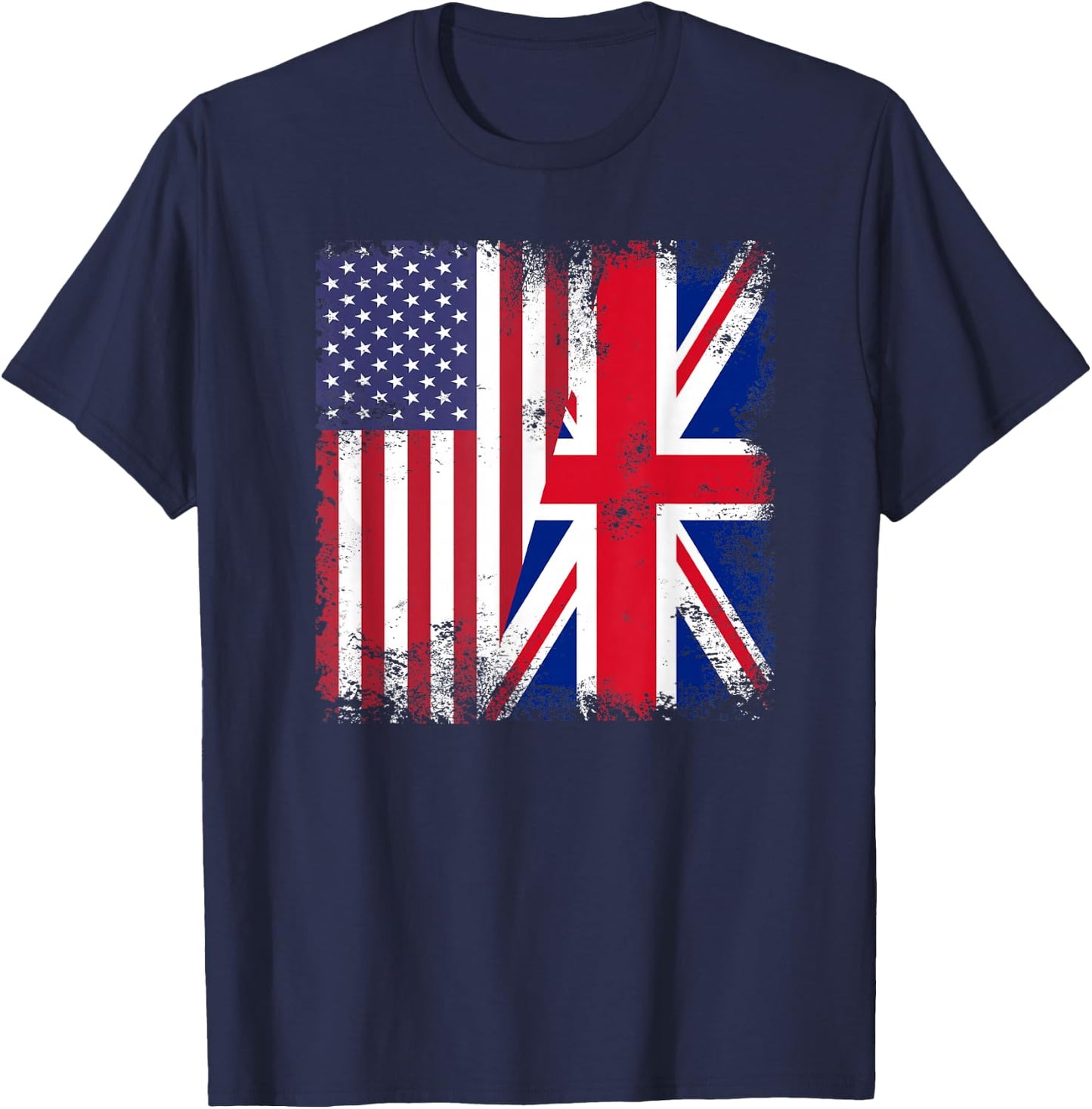 Half British UK Flag | Vintage United Kingdom USA Gift T-Shirt - T-Shirt | Navy