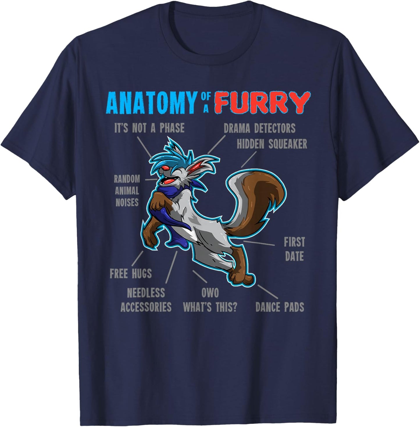Furry shirt - Anatomy of a Furry - cartoon wolf shirt T-Shirt - T-Shirt | Navy