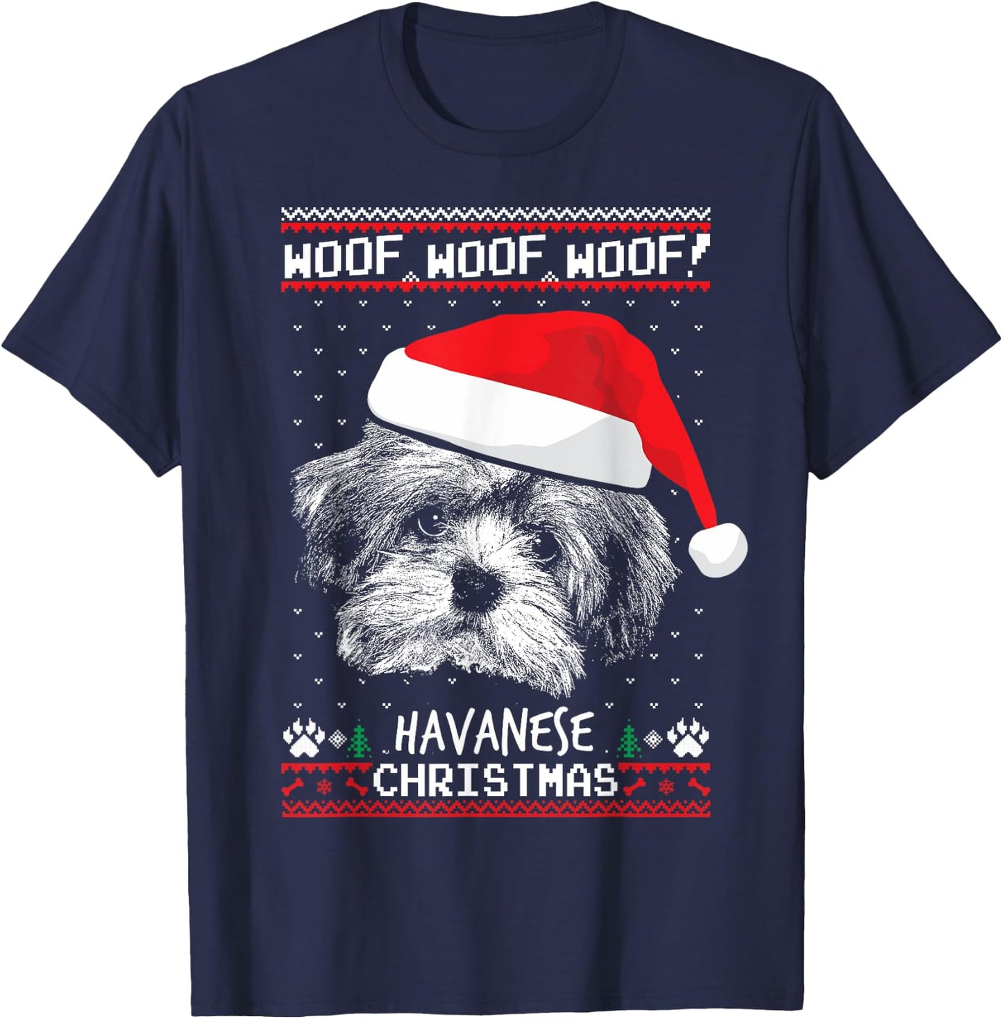 Woof Havanese Christmas Funny Xmas T-Shirt - T-Shirt | Navy
