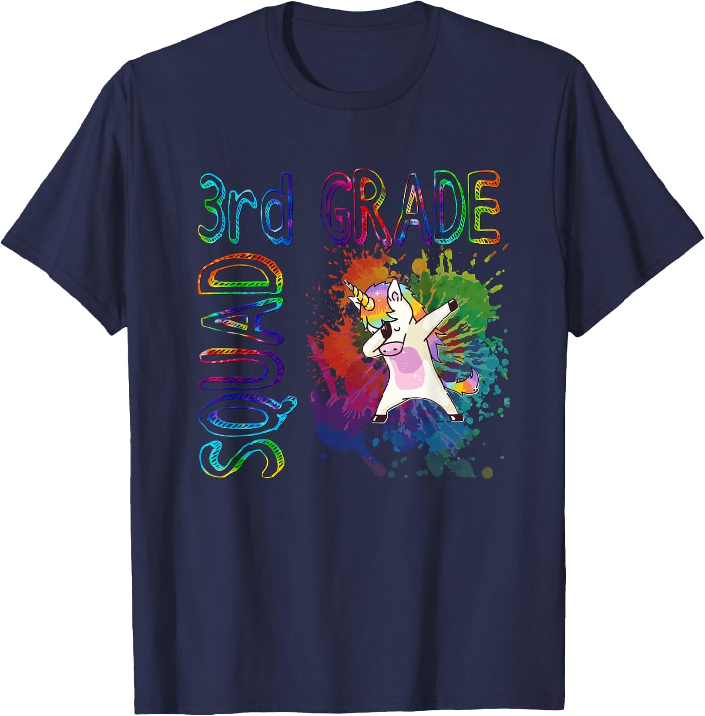 3rd Grade Squad Third Grade Dabbing Unicorn Tie Dye Design T-Shirt - T-Shirt | Navy