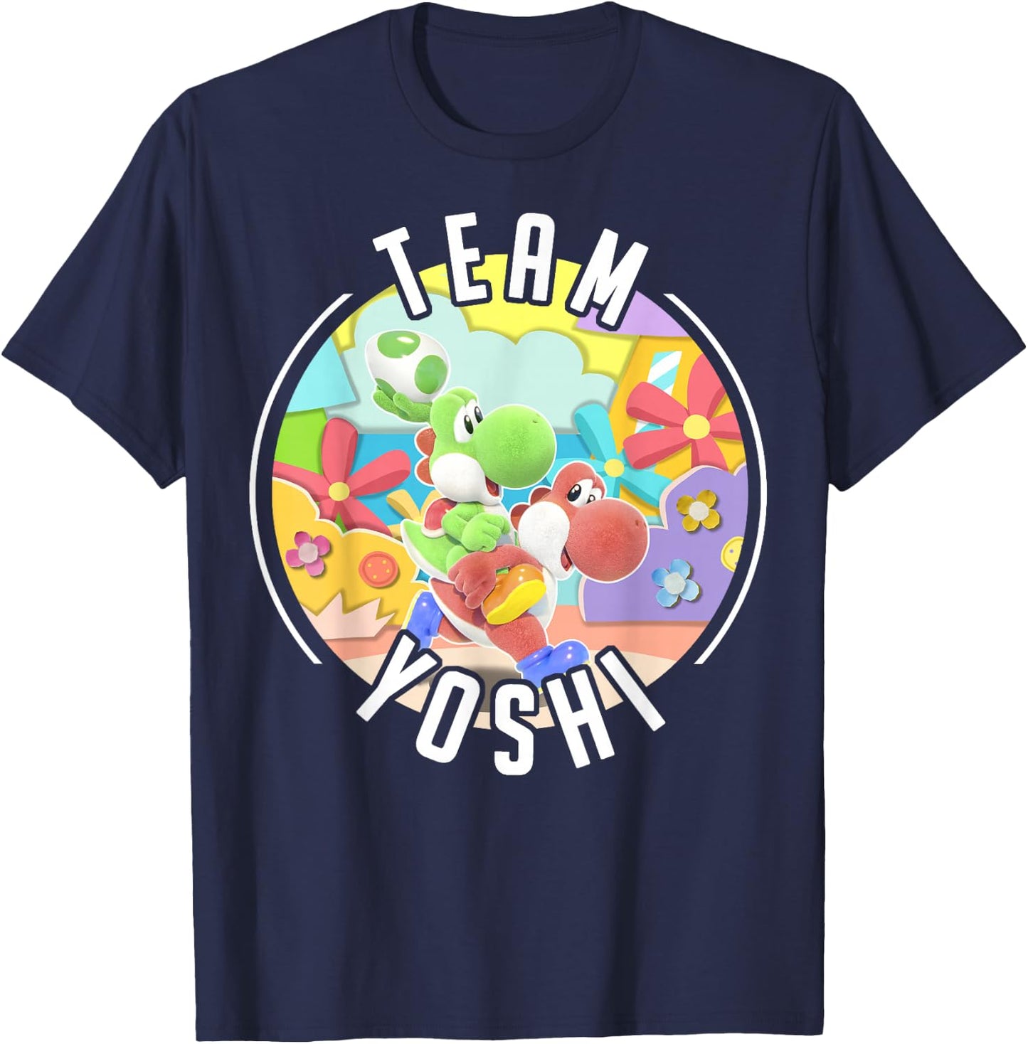 Yoshi's Crafted World Team Yoshi Piggyback Poster T-Shirt - T-Shirt | Navy