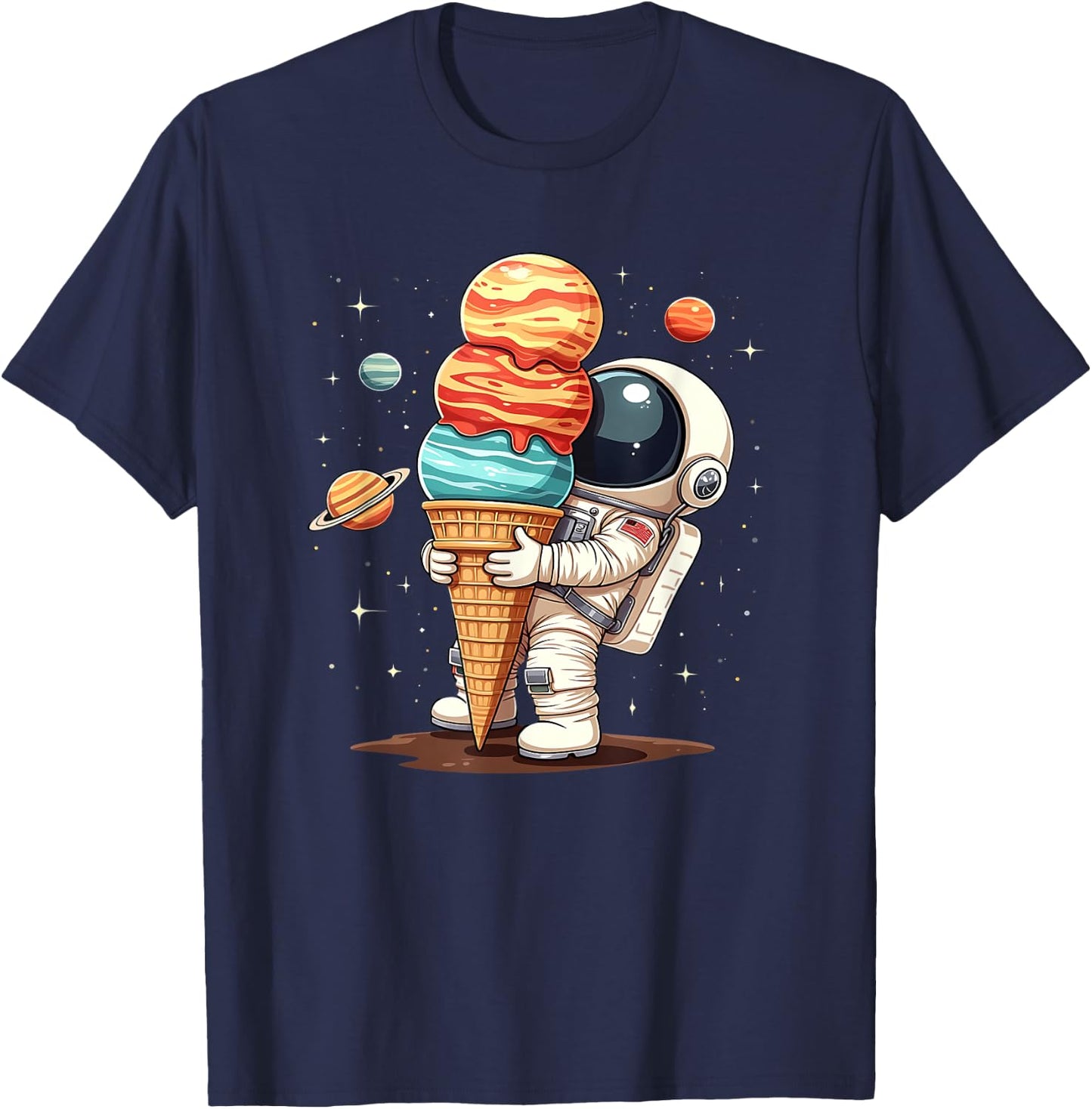Funny Space Man Holding Ice Cream Plants Spaceman Astronaut T-Shirt - T-Shirt | Navy