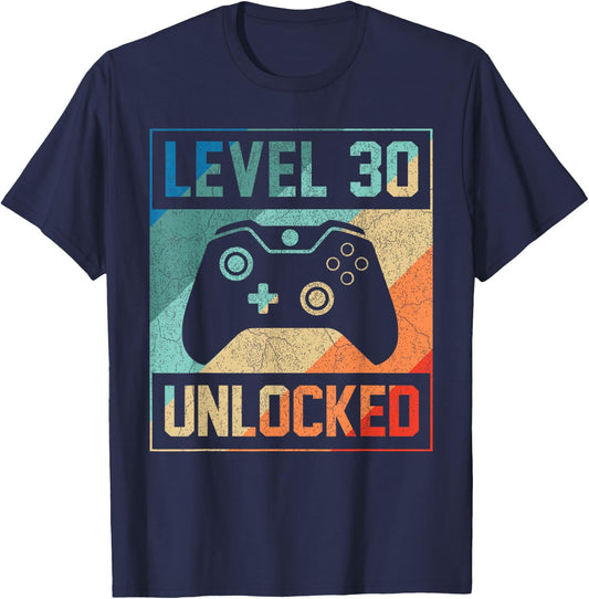 Level 30 Unlocked Video Gamer Boys 30th Birthday T-Shirt - T-Shirt | Navy