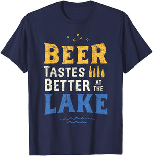 Lake Drinking Shirt Beer Tastes Better At The Lake Life Gift T-Shirt - T-Shirt | Navy