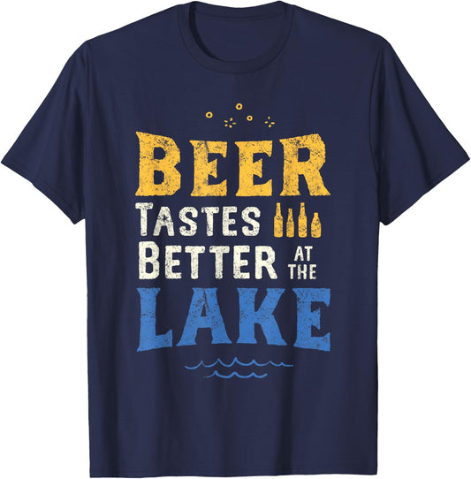 Lake Drinking Shirt Beer Tastes Better At The Lake Life Gift T-Shirt - T-Shirt | Navy