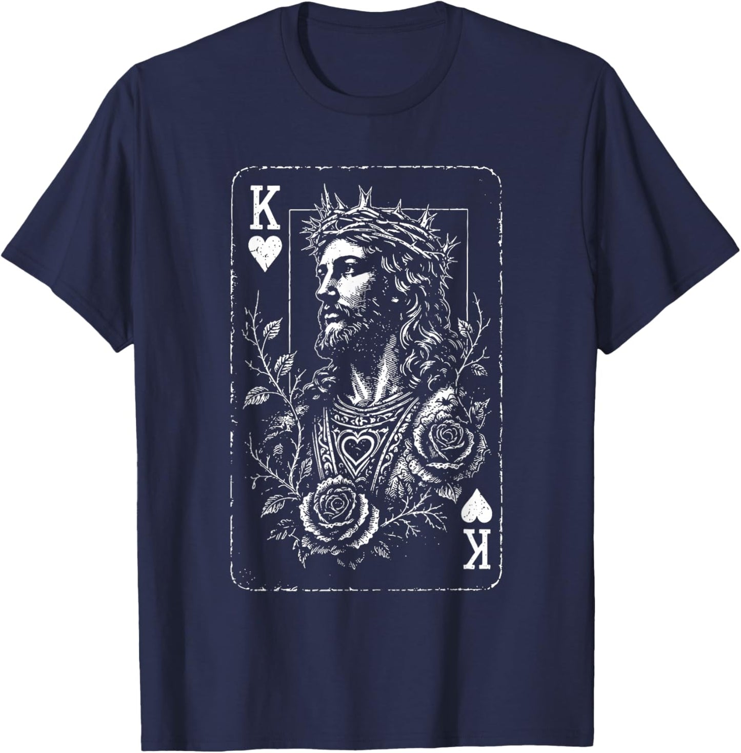 Vintage Jesus Christ King of Hearts Christian Playing Card T-Shirt - T-Shirt | Navy
