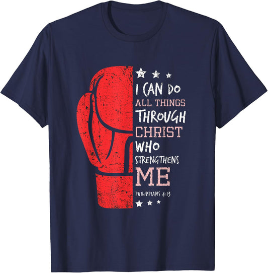 Philippians 4 13 I Can Do All Things Christian Boxing T-Shirt - T-Shirt | Navy