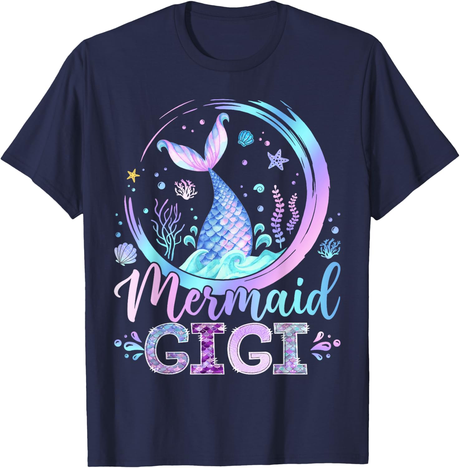 Mermaid Gigi Family Matching Girl Birthday Party T-Shirt - T-Shirt | Navy