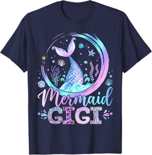 Mermaid Gigi Family Matching Girl Birthday Party T-Shirt - T-Shirt | Navy