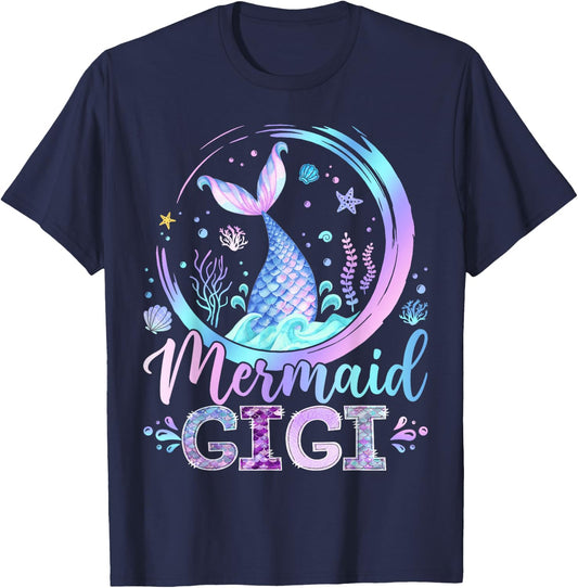 Mermaid Gigi Family Matching Girl Birthday Party T-Shirt - T-Shirt | Navy