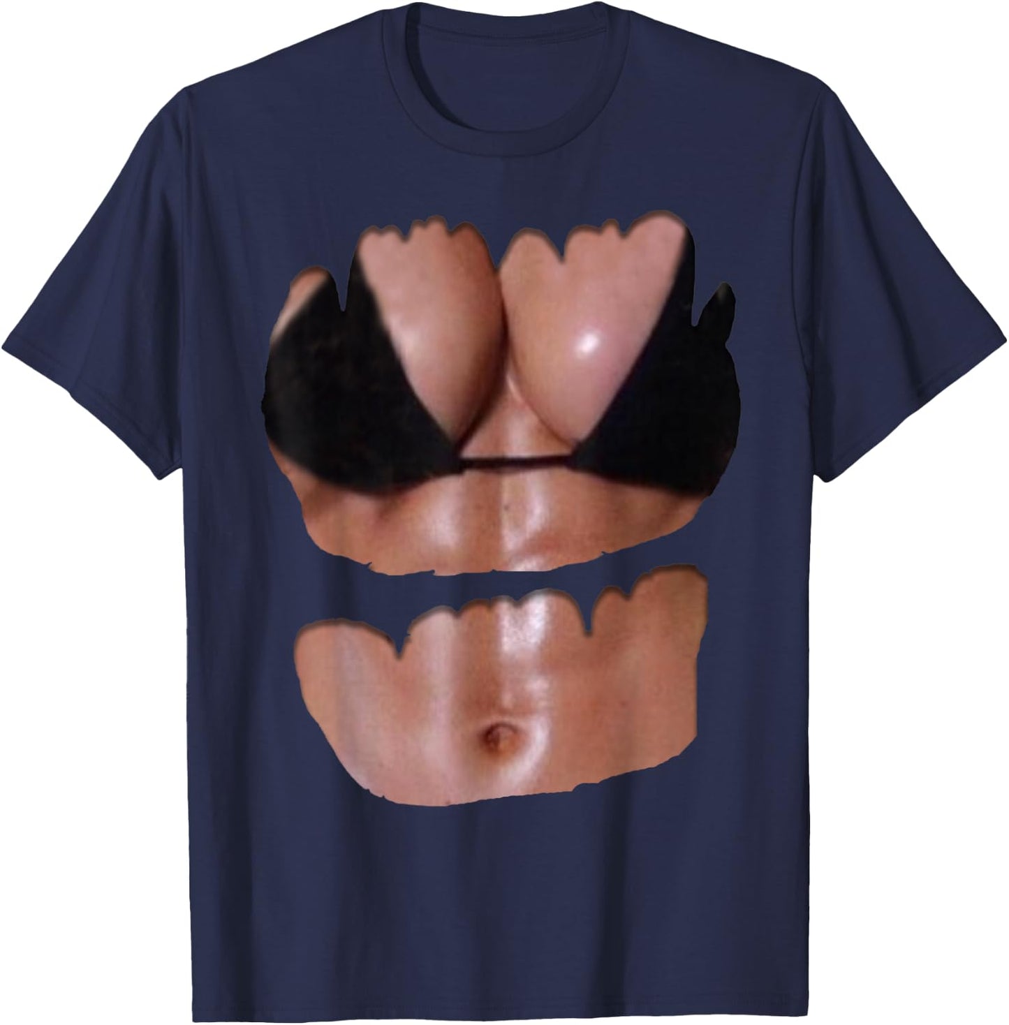 Fake Abs T Shirt Funny Bikini Body Muscle Six Pack 3D T-Shirt - T-Shirt | Navy