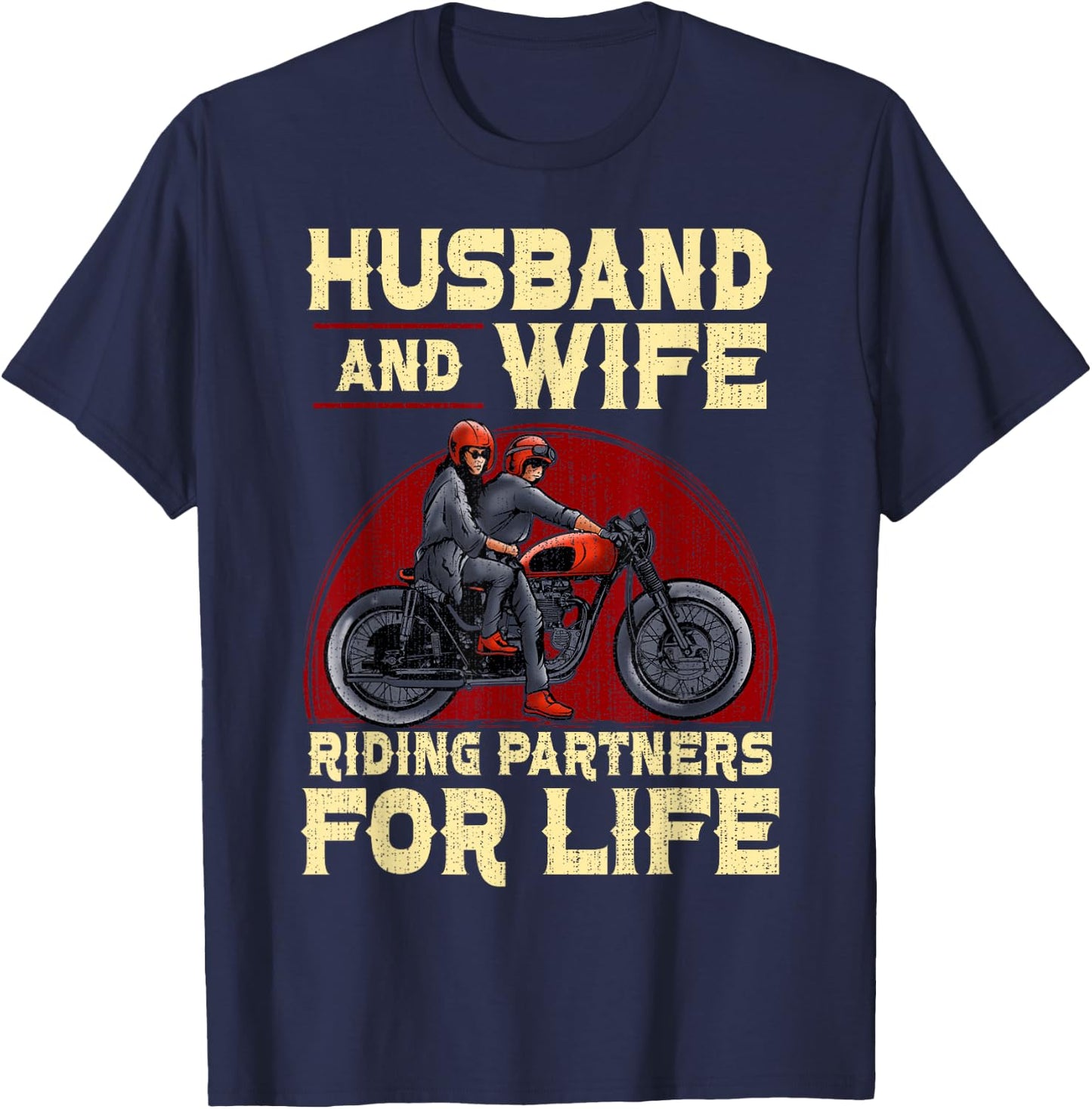 Biker Husband Wife Matching Couple Anniversary Motorcycle T-Shirt - T-Shirt | Navy