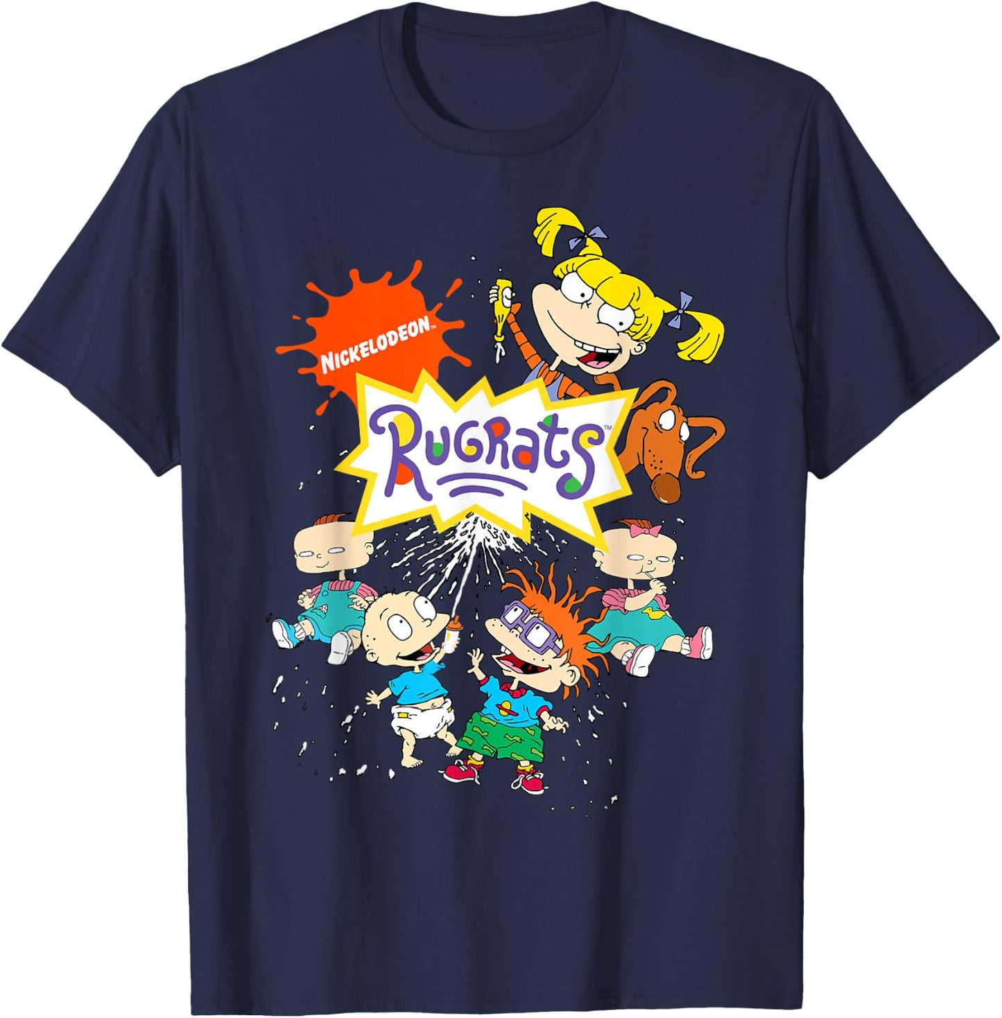 Rugrats Logo with Nick Logo and Rugrats Characters Small T-Shirt - T-Shirt | Navy
