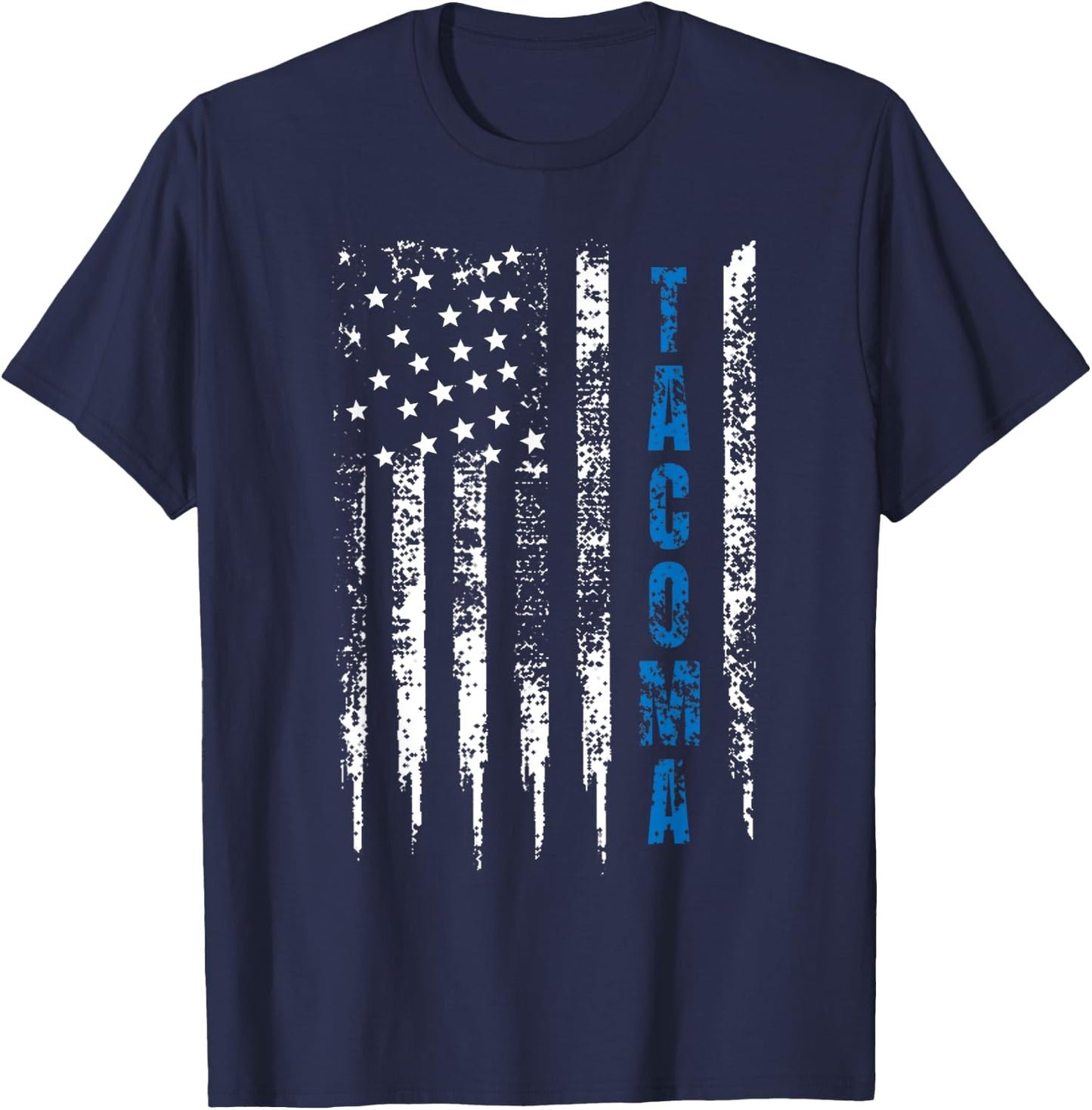 Tacoma Blue Line Police Designs Co. Blue Line Tacoma Distressed National Police Week Adult Black T-Shirt - T-Shirt | Navy
