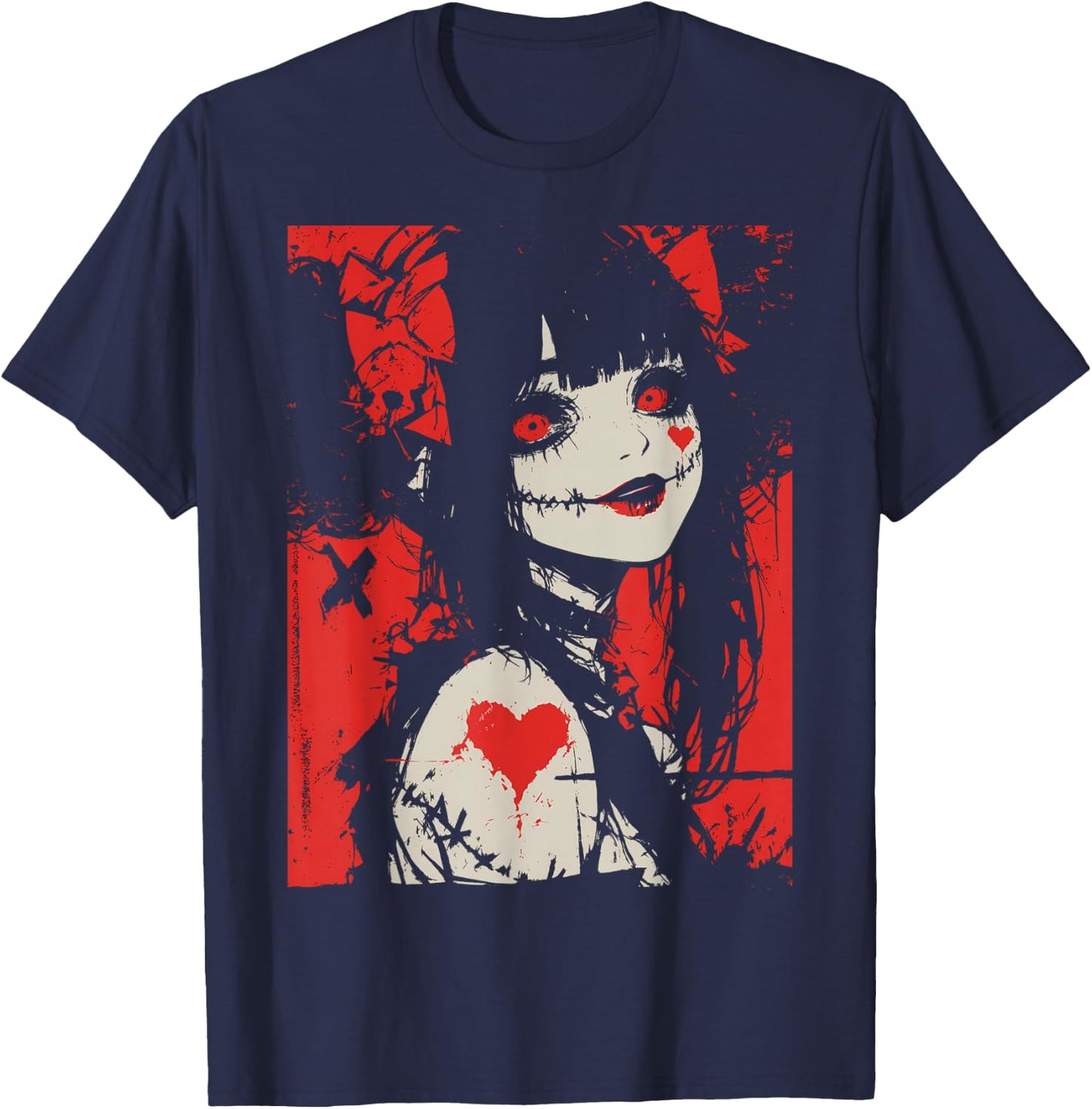 Horror Anime Manga | Japan Japanese Creepy Kawaii Goth T-Shirt - T-Shirt | Navy
