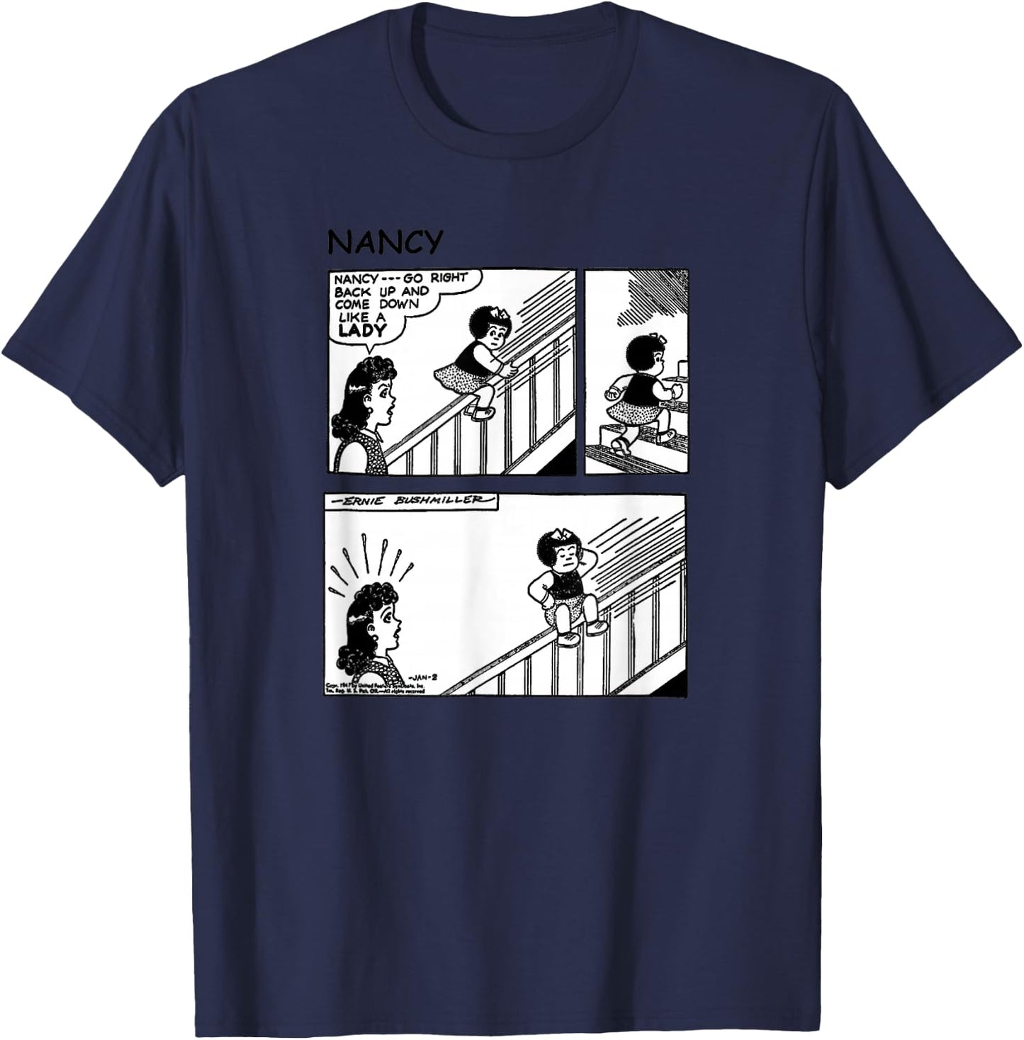Nancy Slides Down Banister | Aunt Fritzi Scolds Vintage Top T-Shirt - T-Shirt | Navy