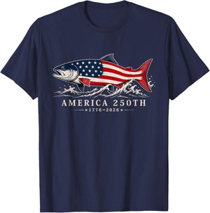 250 America Years 1776 2026 Fishing USA Flag 250th Birthday T-Shirt - T-Shirt | Navy
