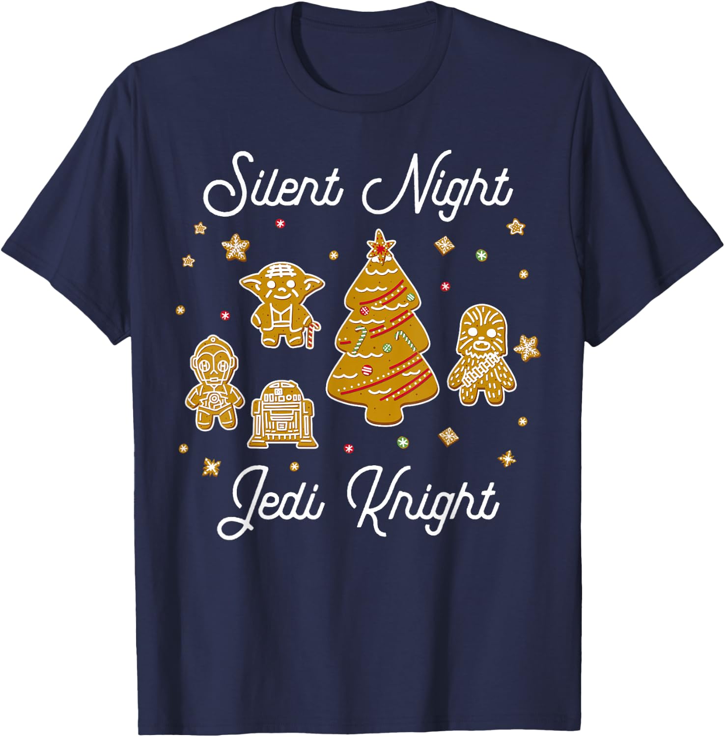 Star Wars Christmas Silent Night Jedi Knight Gingerbread T-Shirt - T-Shirt | Navy