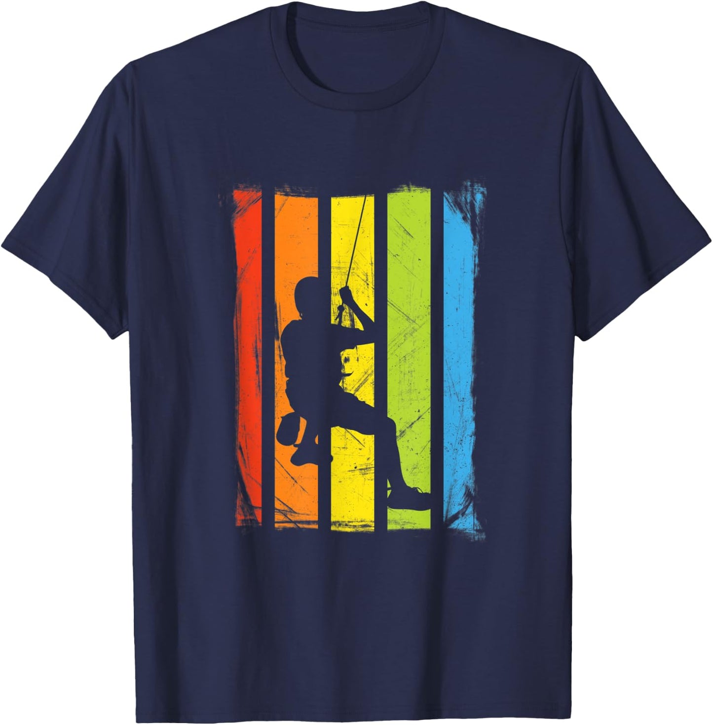 Rock Climbing | Rainbow Distressed Design T-Shirt - T-Shirt | Navy