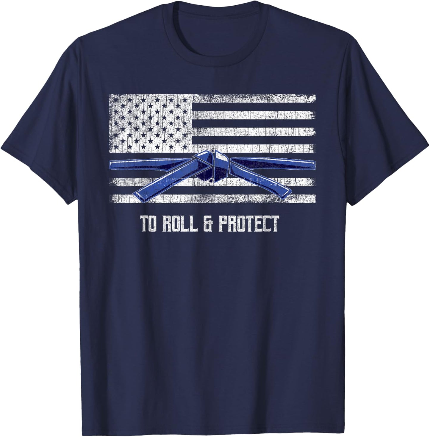 Distressed Police Thin Blue Line BJJ MMA Jiu Jitsu shirt T-Shirt - T-Shirt | Navy