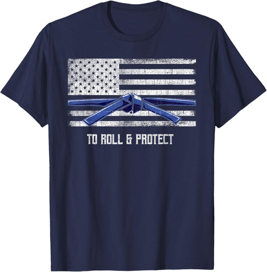 Distressed Police Thin Blue Line BJJ MMA Jiu Jitsu shirt T-Shirt - T-Shirt | Navy