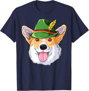Corgi Oktoberfest Gifts Kids Boys Men Leather Trousers Alpine Hat T-Shirt - T-Shirt | Navy