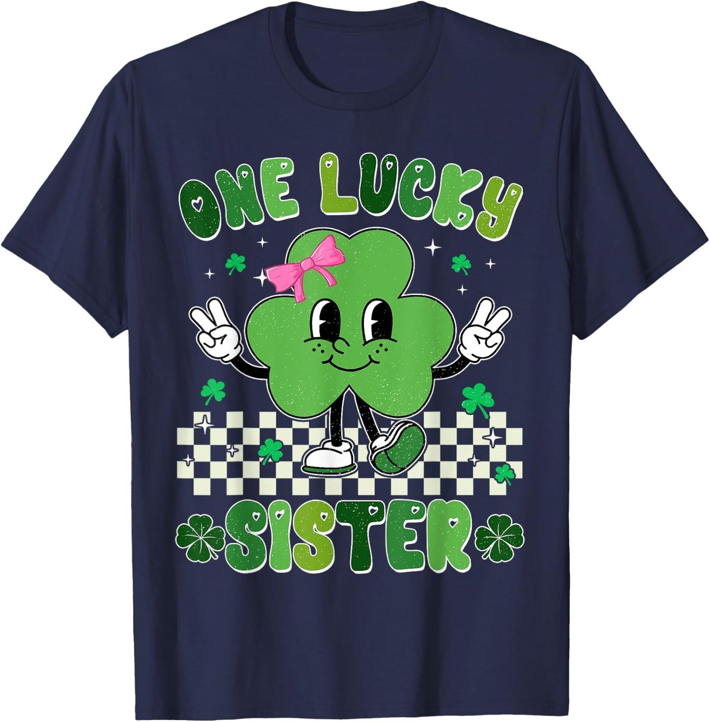 One Lucky Sister St Patrick's Day Shamrock Kids Girl Toddler T-Shirt - T-Shirt | Navy