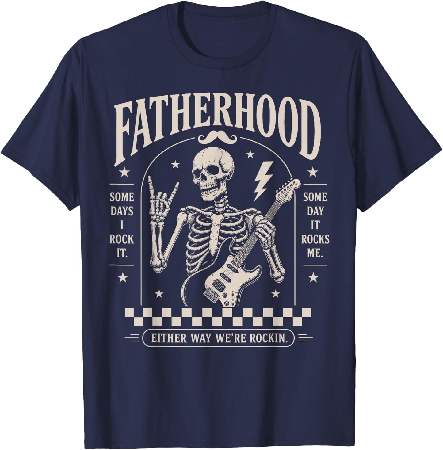 Fatherhood Skeleton Dad Playing Guitar Rock Men Fathers Day T-Shirt - T-Shirt | Navy