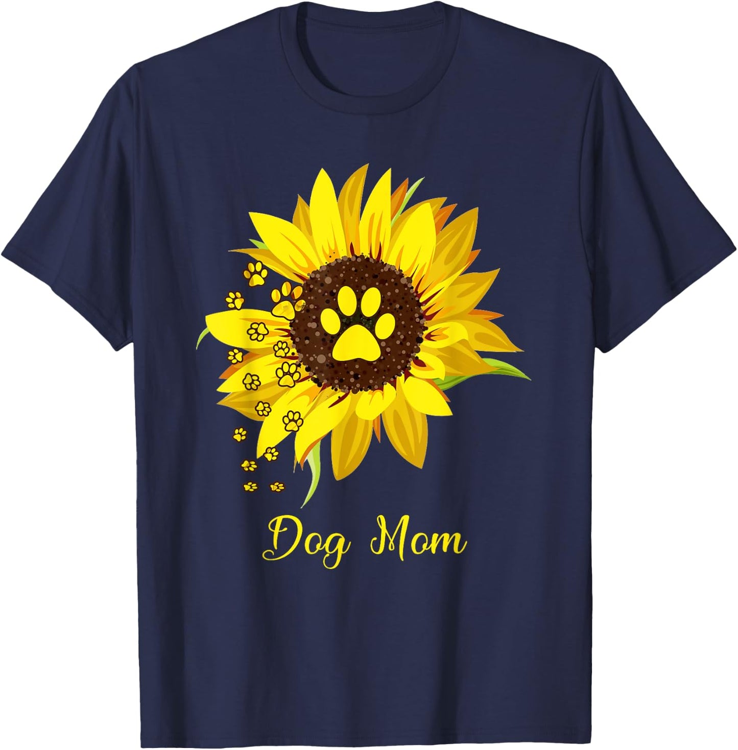Dog Mom Sunflower Gift Love Dogs and Flowers Women T-Shirt - T-Shirt | Navy