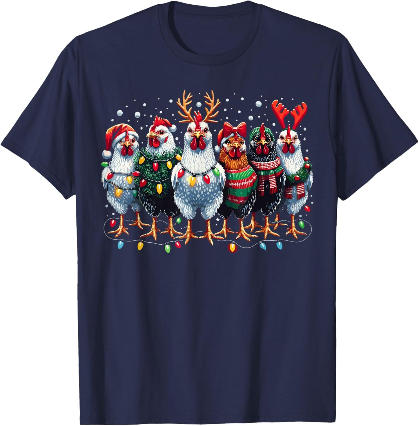 Chicken Christmas Lights Farm Xmas T-Shirt - T-Shirt | Navy