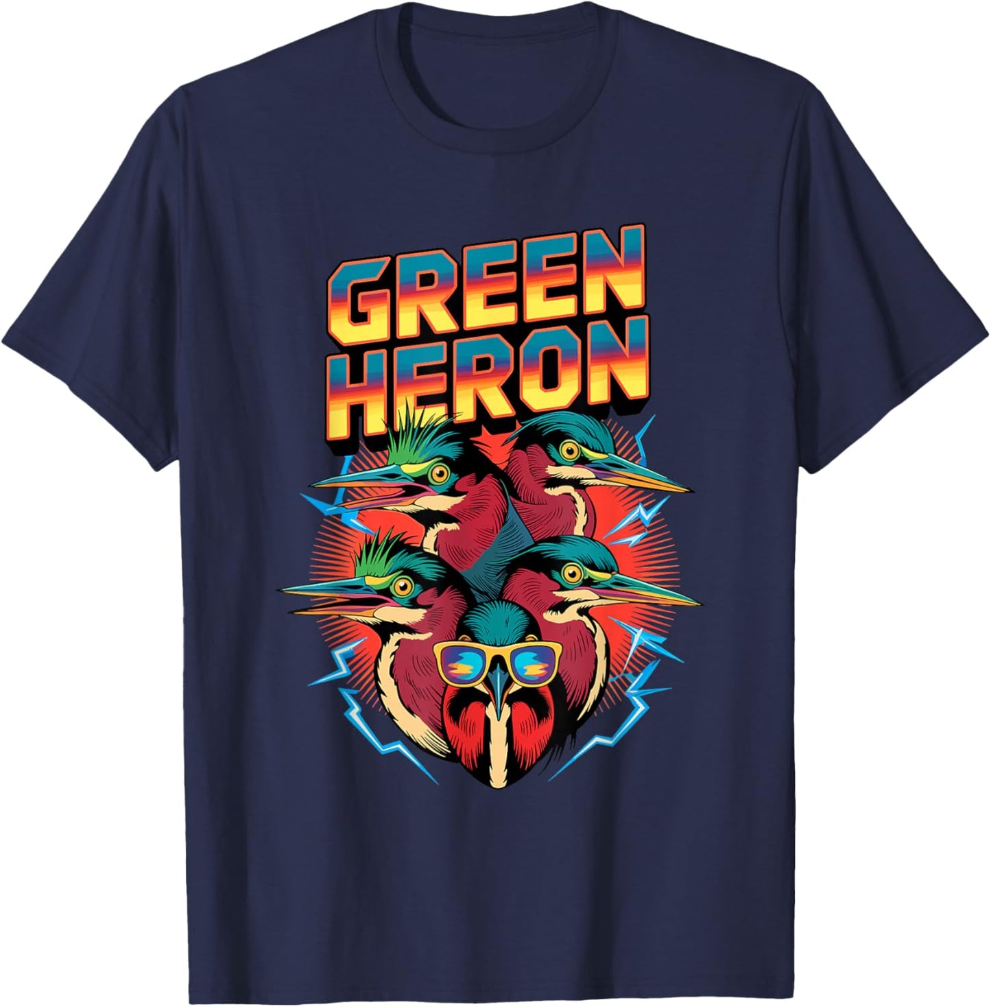 90s Vintage Green Heron T-Shirt - T-Shirt | Navy