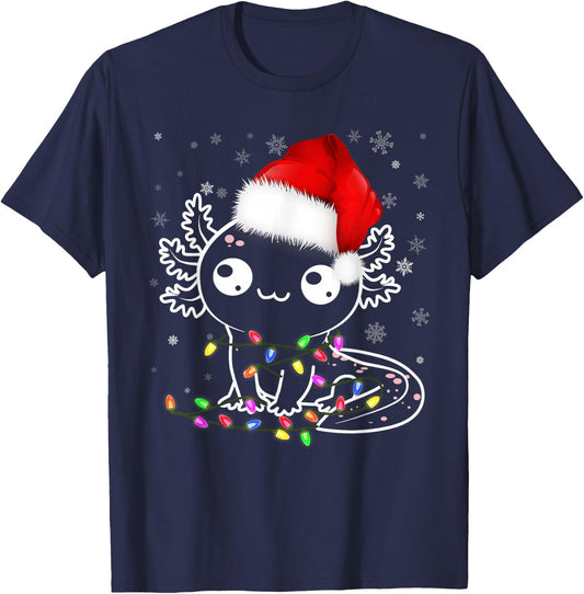 Axolotl Xmas Hat Santa Tree Cute Funny Christmas Pajama T-Shirt - T-Shirt | Navy
