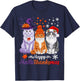 Happy HalloThanksMas Cats Halloween Thanksgiving Christmas T-Shirt - T-Shirt | Navy
