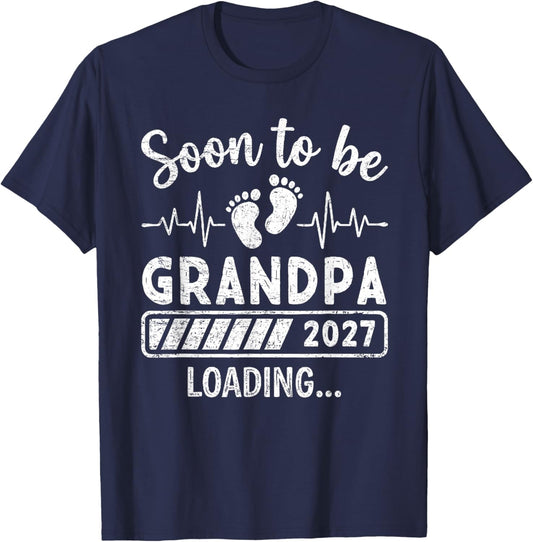 Retro Soon to Be Grandpa 2027 Loading Pregnancy Announcement T-Shirt - T-Shirt | Navy