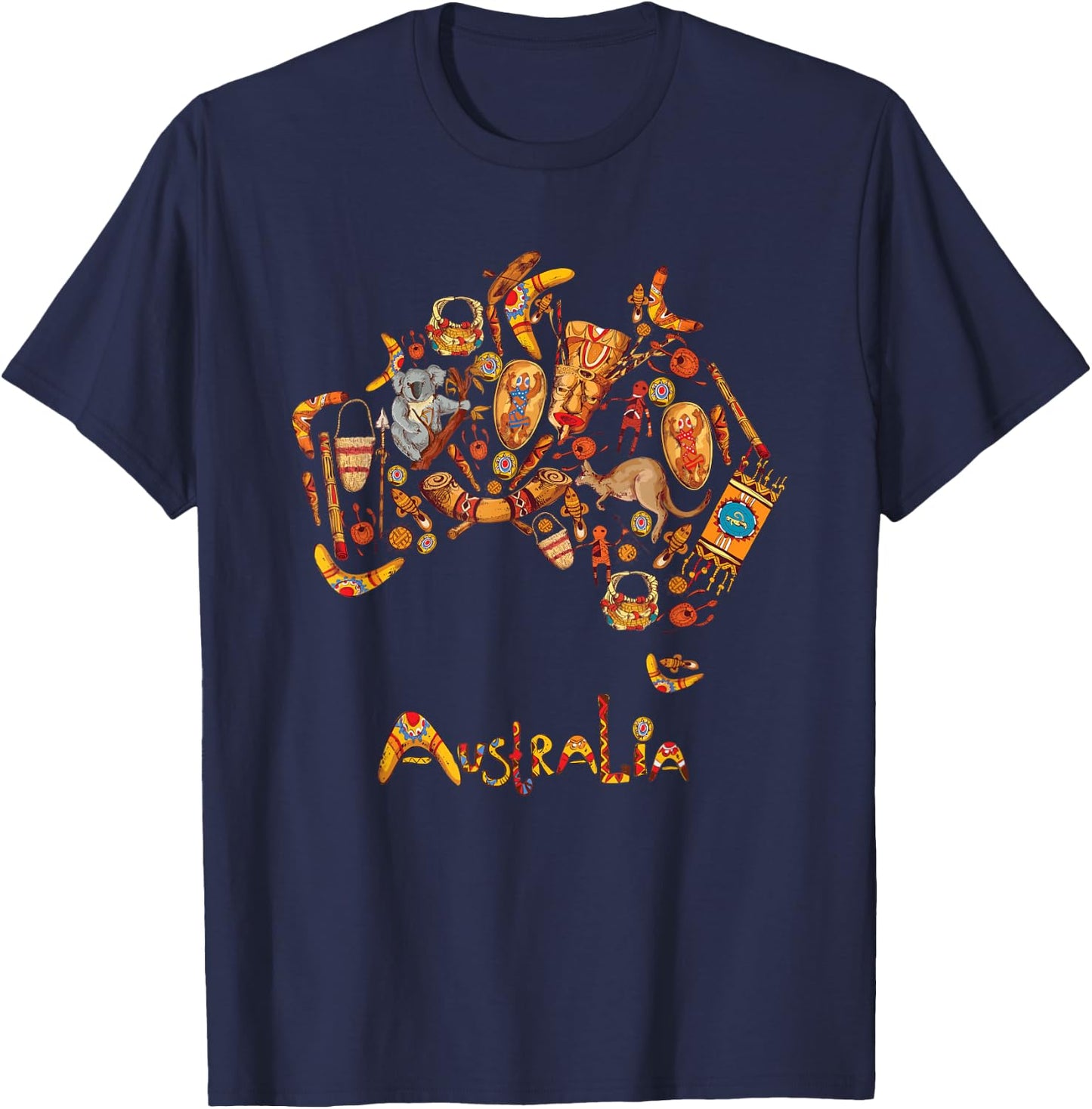 Australia Map Koalas Kangaroos Boomerangs Sydney Opera T-Shirt - T-Shirt | Navy
