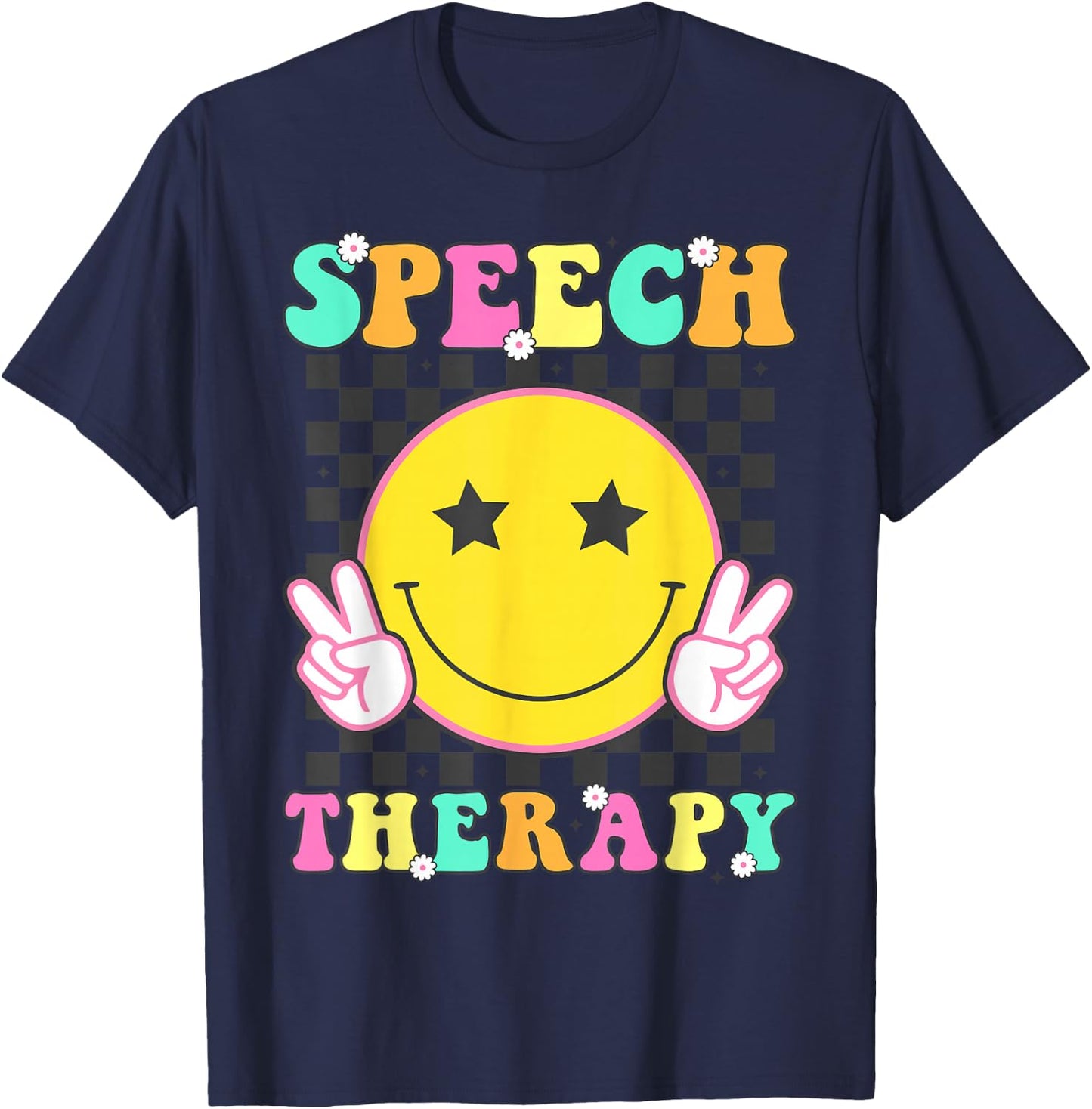 Speech Therapy Retro Smile Face SLP Teacher Speech Therapist T-Shirt - T-Shirt | Navy