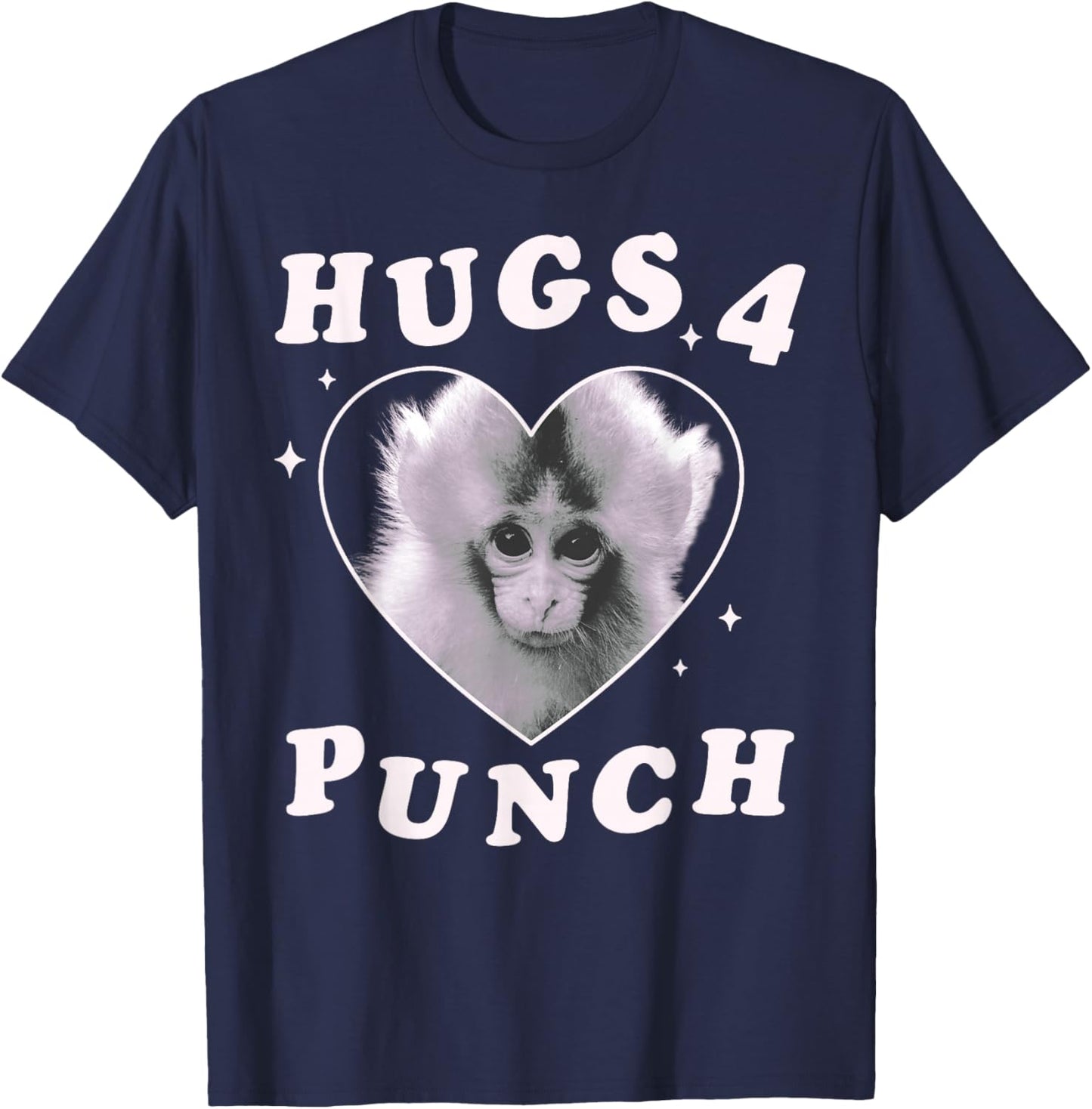 Trendy Apparel Punch The Monkey Hugs 4 Punch Heart Frame T-Shirt - T-Shirt | Navy