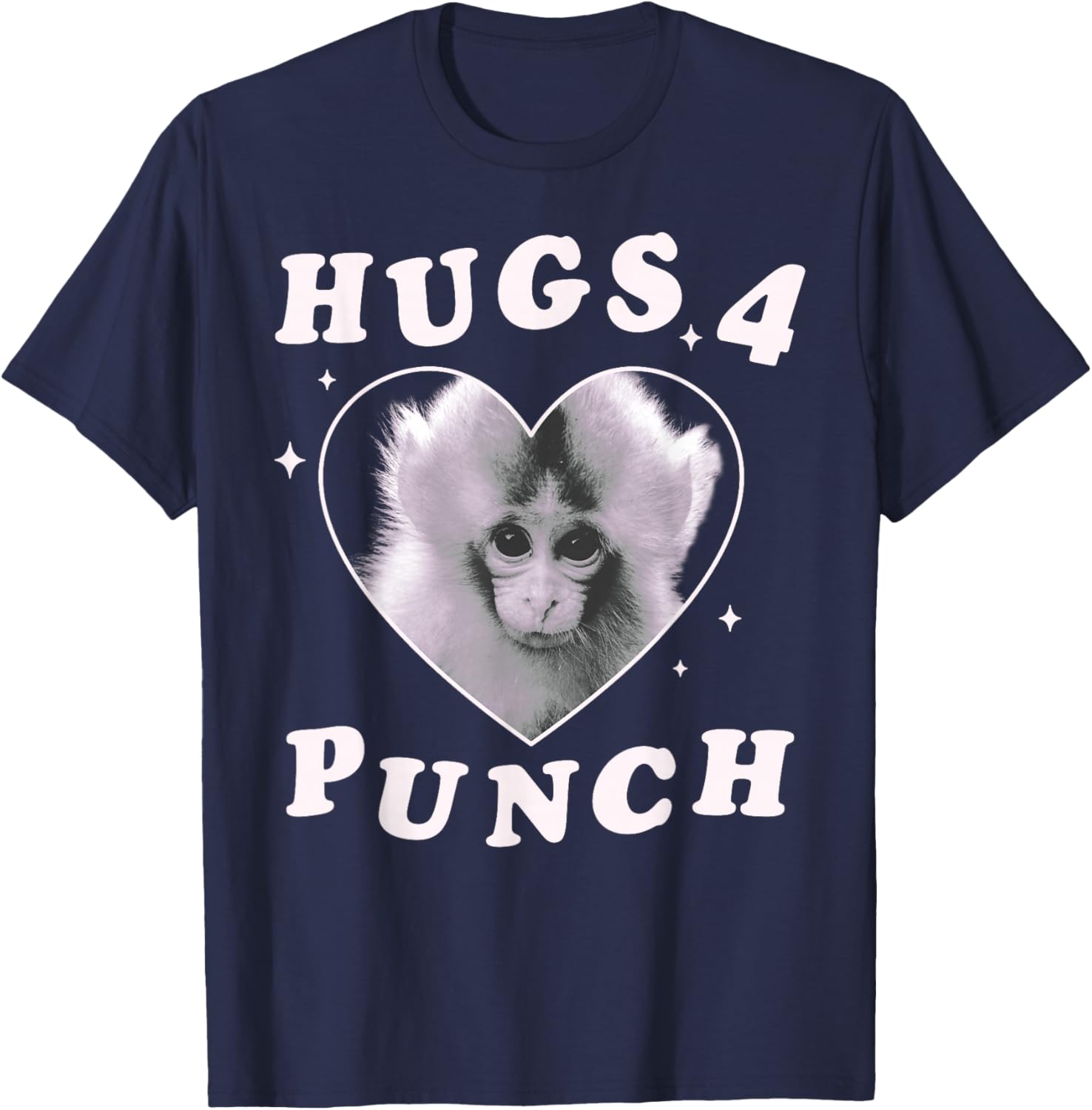 Trendy Apparel Punch The Monkey Hugs 4 Punch Heart Frame T-Shirt - T-Shirt | Navy