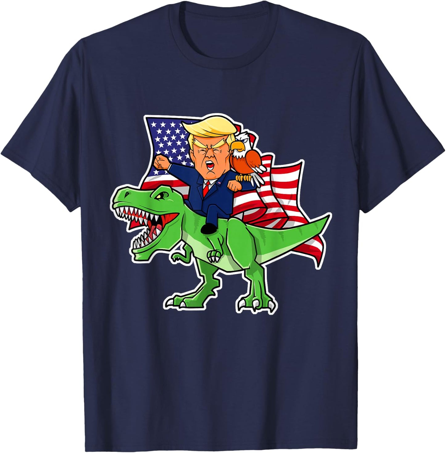 Trump Riding a Dinosaur TRex Funny Merica Patriotic July 4th T-Shirt - T-Shirt | Navy