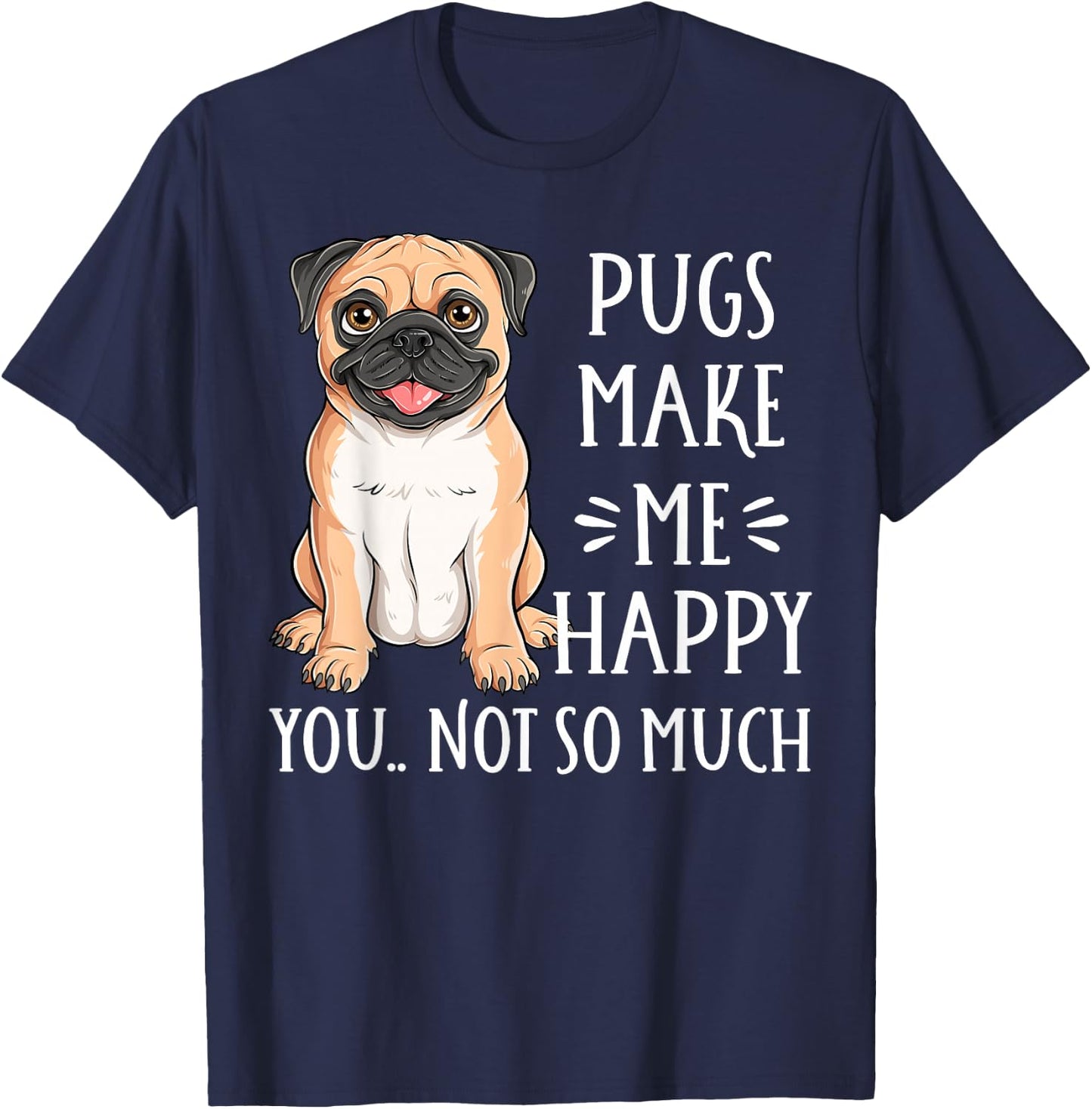 Adults Kids Funny Pug Puppy Dog Lover Black Cartoon Short Sleeve T-Shirt - T-Shirt | Navy