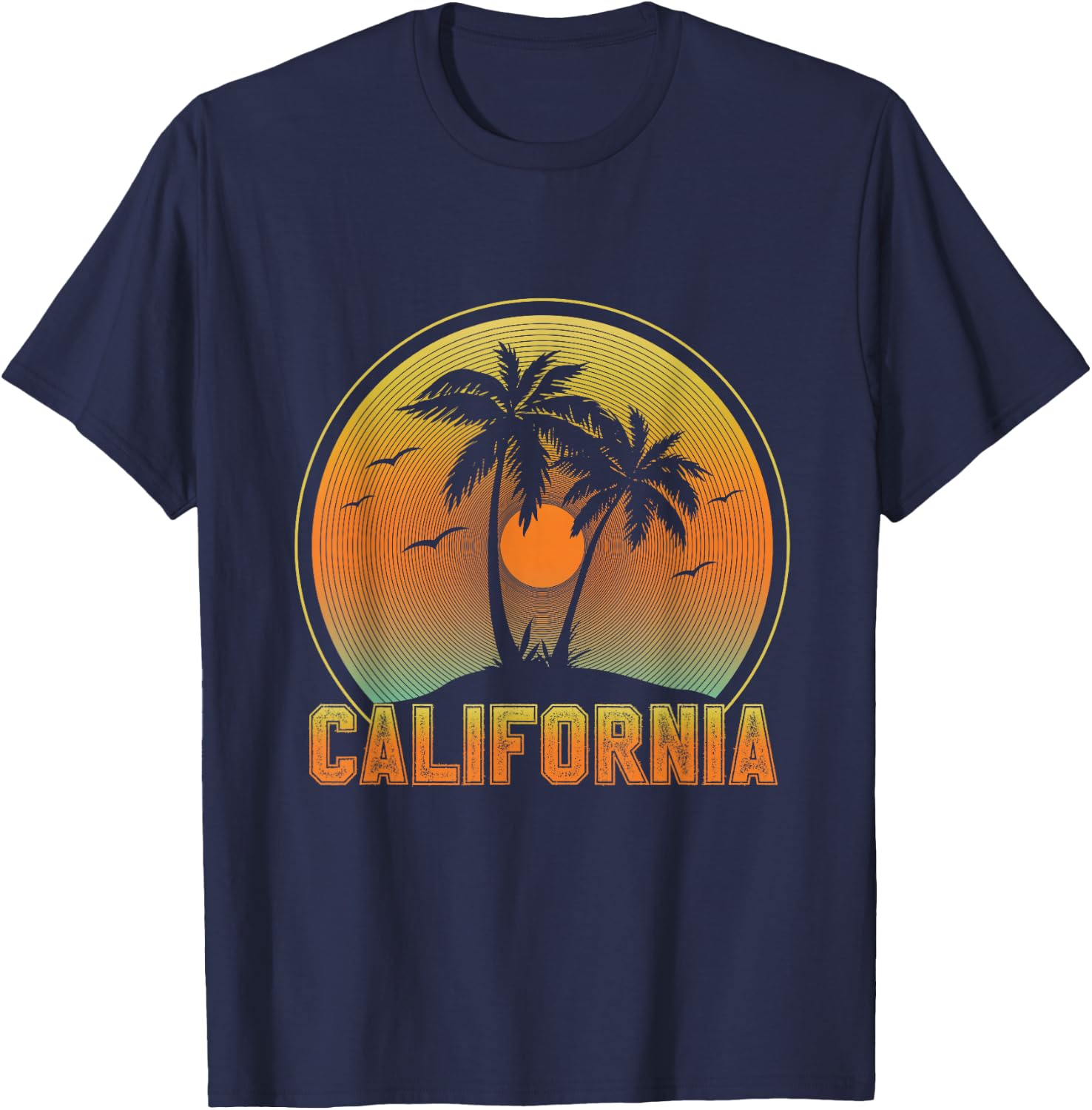 California Retro Vintage Beach Surf Summer Palm Trees T-Shirt - T-Shirt | Navy