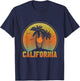 California Retro Vintage Beach Surf Summer Palm Trees T-Shirt - T-Shirt | Navy