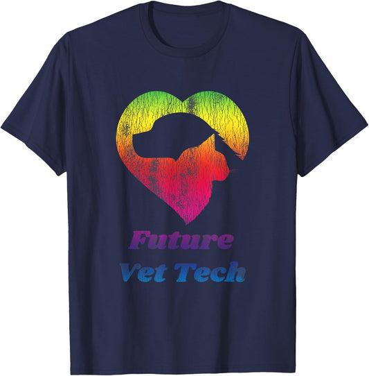 Future Vet Tech - Worn Distressed Rainbow Look T-Shirt - T-Shirt | Navy