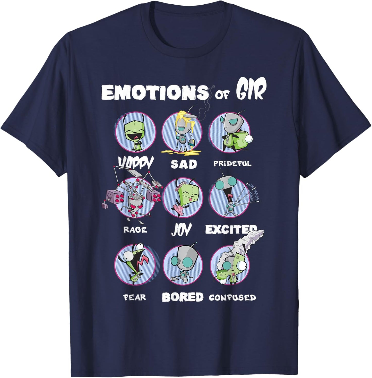 Nickelodeon Invader Zim The Many Emotions of Gir Small T-Shirt - T-Shirt | Navy