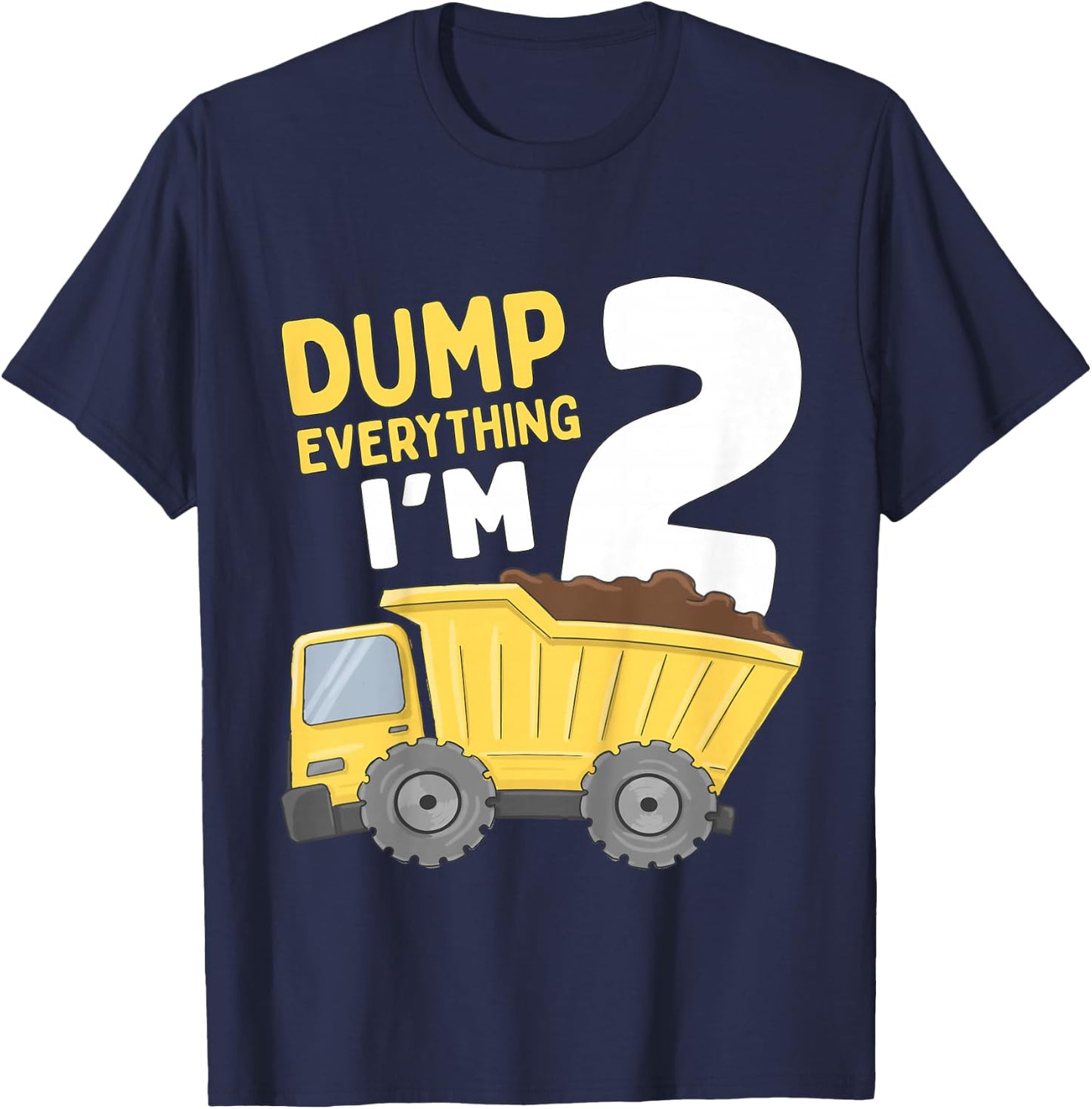 Kids Construction Truck 2nd Birthday Boy 2 Two Year Old T-Shirt - T-Shirt | Navy