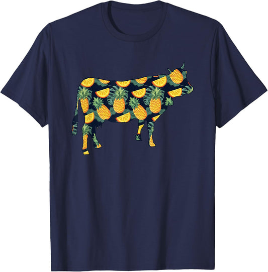 Pineapple Hawaiian Cow Women Men Print Heifer Farm Girl Gift T-Shirt - T-Shirt | Navy